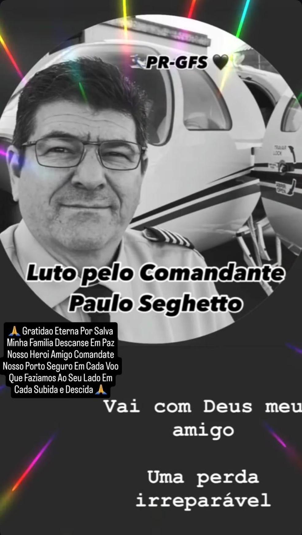 Membro da famlia Fries dona do avio que explodiu em Ubatuba SP presta homenagem ao piloto Paulo Seguetto Foto ReproduoInstagram