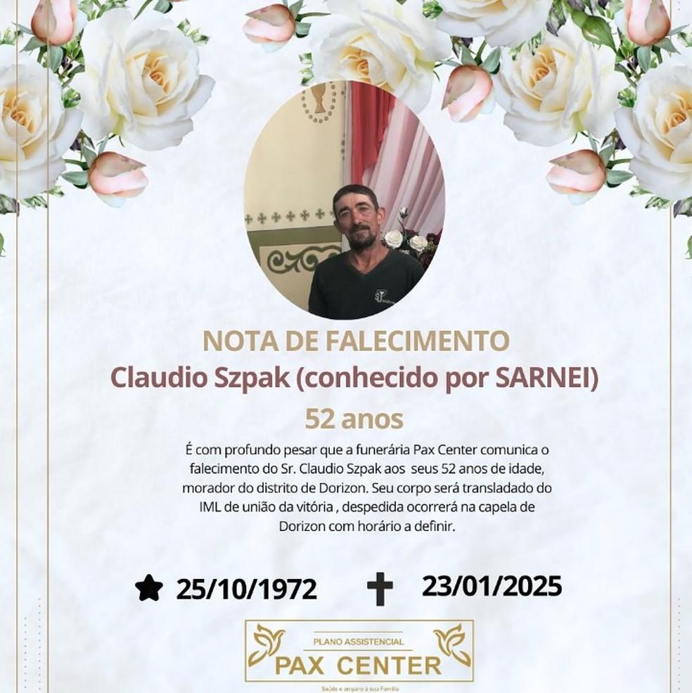Nota de falecimento Foto ReproduoRedes Sociais