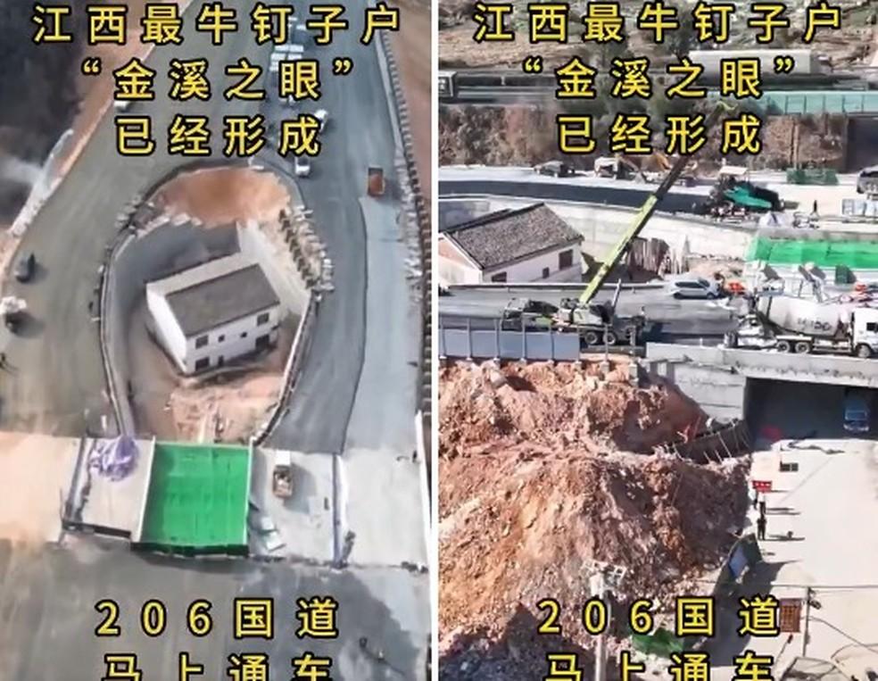 Homem se recusa a vender casa e fica ilhado no meio de rodovia na China Foto ReproduoX