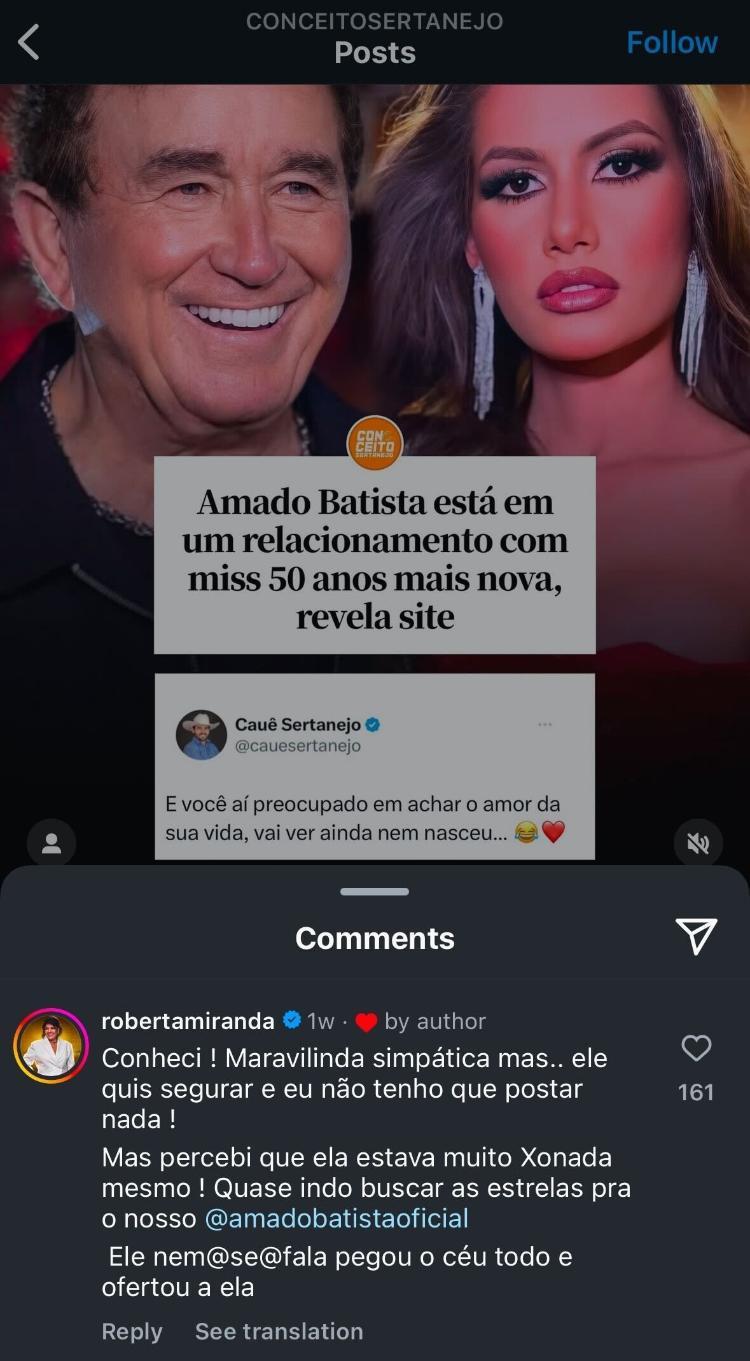 Roberta Miranda comentou que j sabia do namoro de Amado Batista