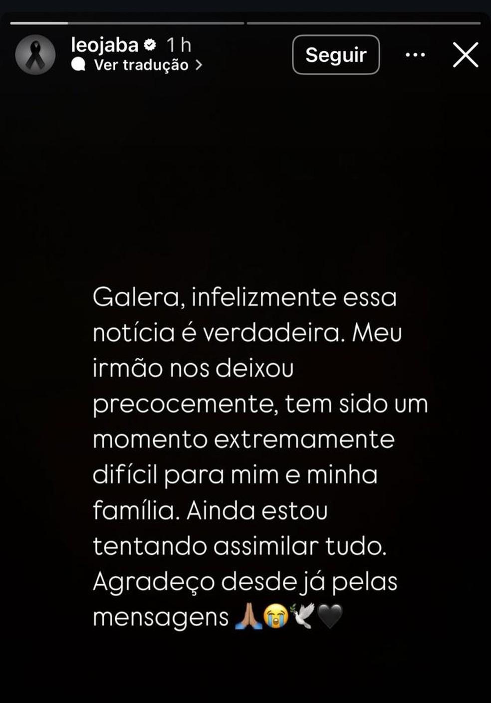 Ex-Vasco e Corinthians Lo Jab lamentou morte do irmo Leandro que atuava pelo FK Pardubice da Repblica Tcheca Foto ReproduoRedes sociais