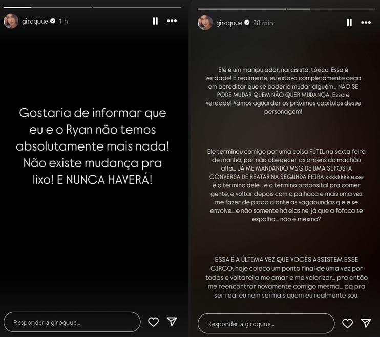 Giovanna Roque anuncia trmino com MC Ryan Foto ReproduoInstagram