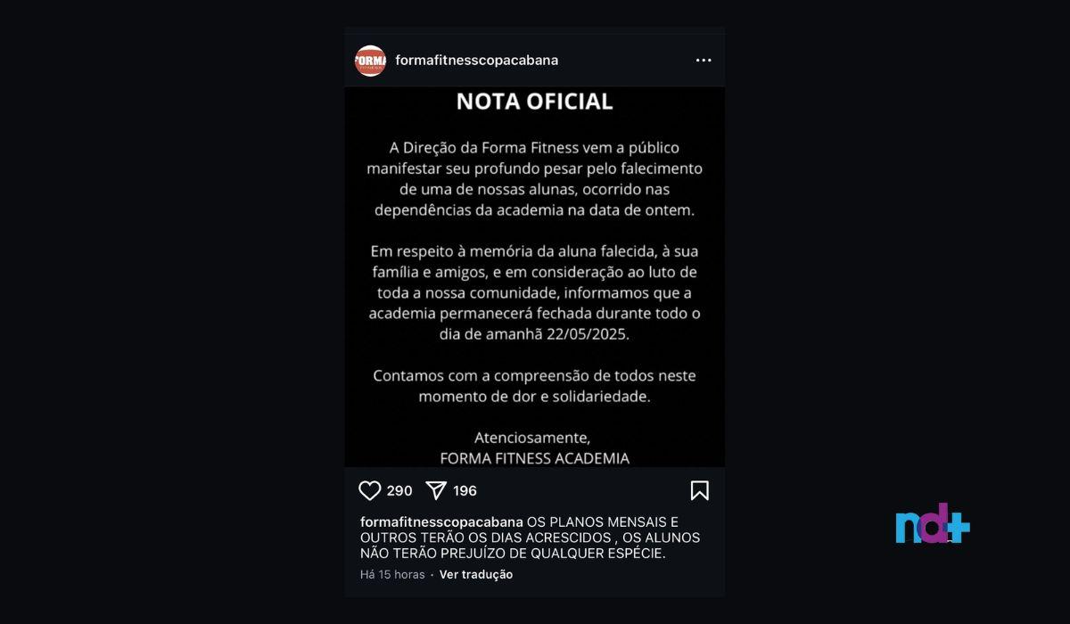 Image: https://mulherinteressante.com/wp-content/uploads/2025/05/postiimg-682f9acf434a99960.jpg Academia publicou nota oficial no Instagram