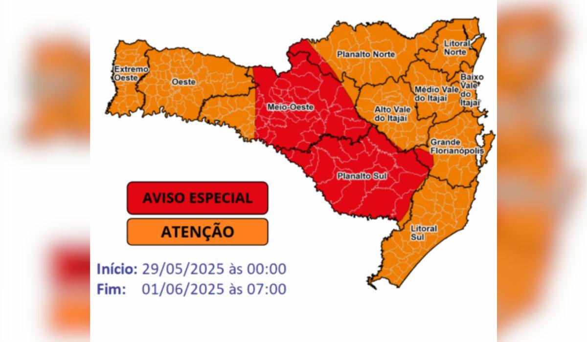 Defesa Civil emitiu alerta vermelho para parte de SC - Defesa CivilDivulgaoND