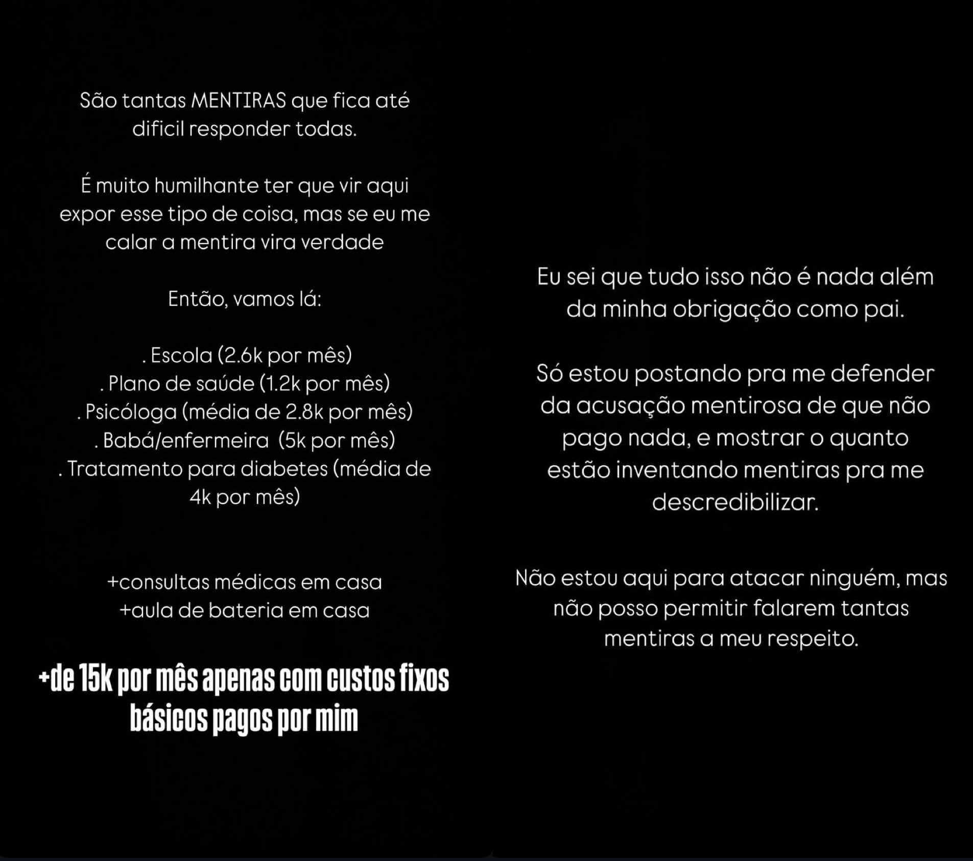 Murilo Huff rebate Dona Ruth e detalha gastos fixos com Leo seu filho com Marlia Mendona
