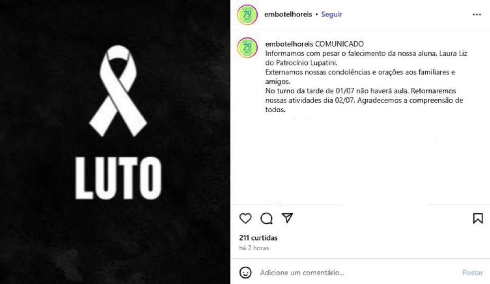 Nota de pesar de escola Foto Redes Sociais