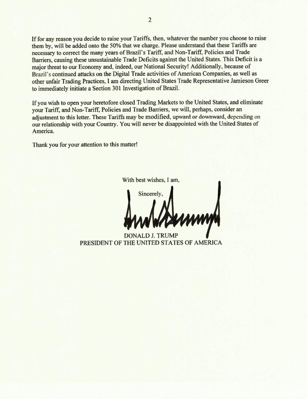 Trump manda carta a Lula e anuncia tarifa de 50 sobre produtos brasileiros Foto Reproduo