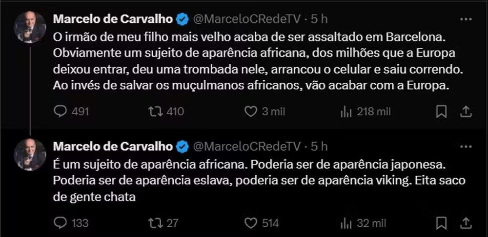 Aps fala xenofbica e racista de vice-presidente da Rede TV emissora se pronuncia