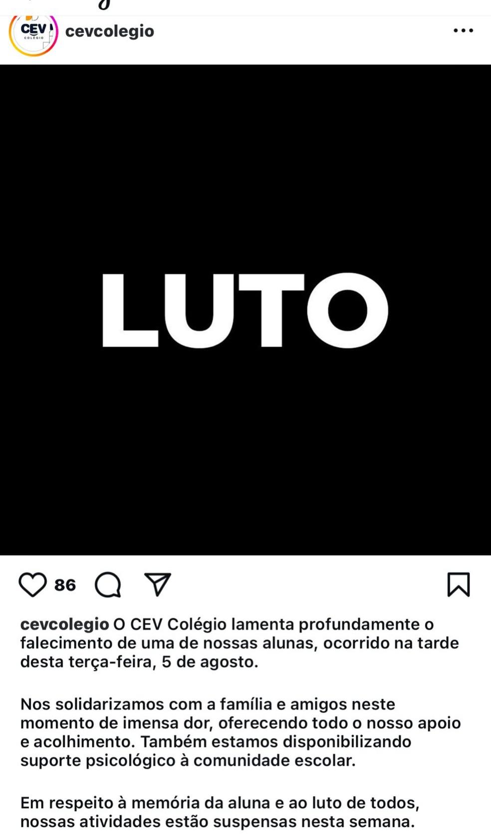 Escola em que menina de 4 anos morreu lamenta caso e suspende aulas Foto ReproduoRedes Sociais