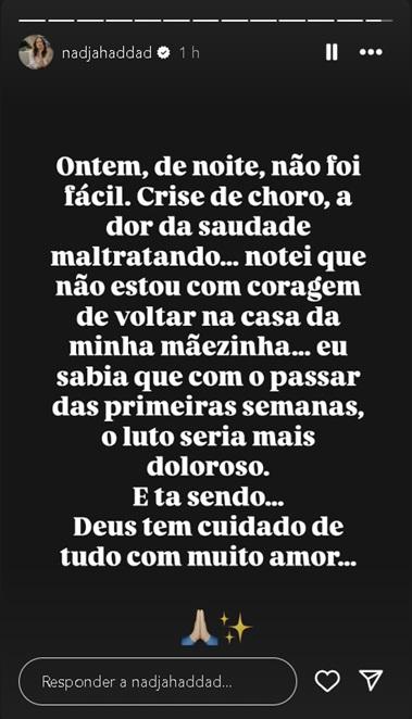 Desabafo de Nadja Haddad no Instagram