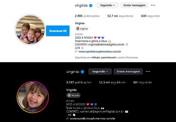Virginia muda e-mail de contato no Instagram