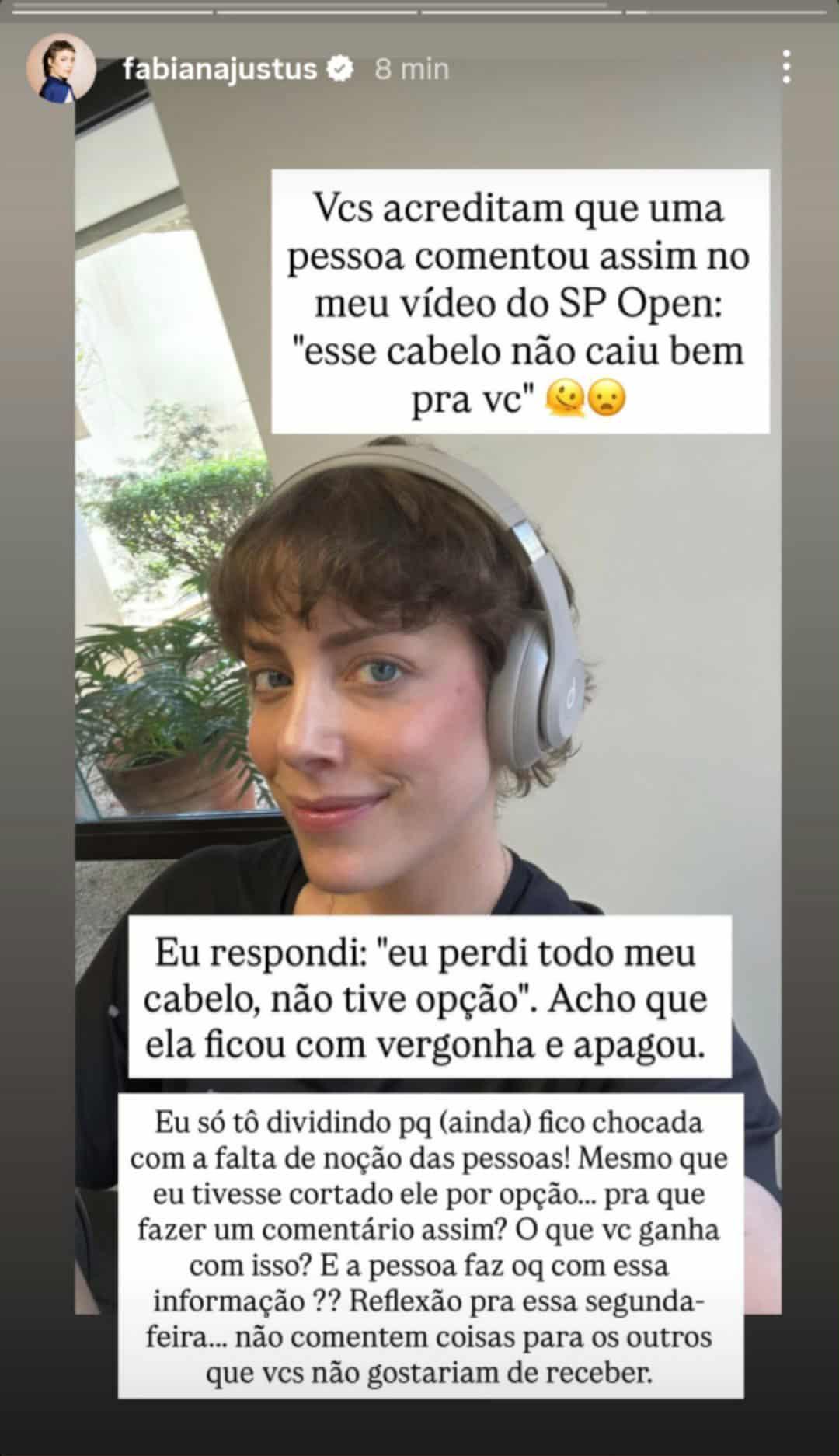 Fabiana Justus rebate comentrio sobre seu cabelo