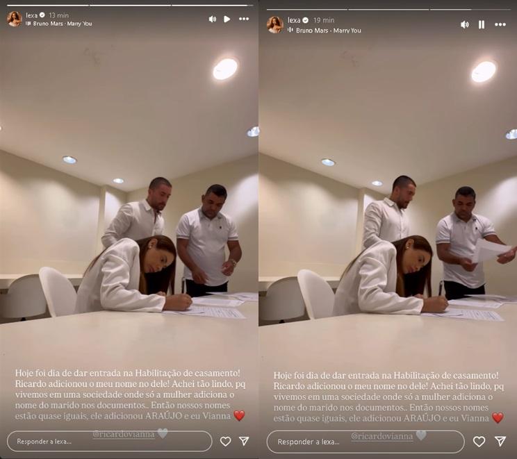Image: https://mulherinteressante.com/wp-content/uploads/2025/09/postiimg-68d7356fcff064987.jpg Lexa e Ricardo Vianna do entrada no casamento civil - Foto ReproduoInstagram lexa