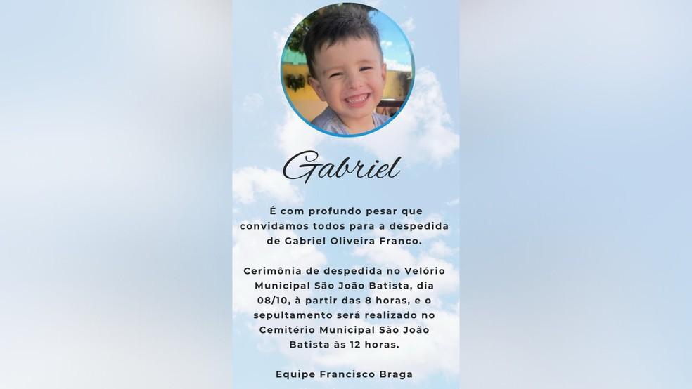Comunicado sobre falecimento de aluno da Escola Municipal de Educao Infantil Francisco Braga em Arax Foto Redes SociaisDivulgao
