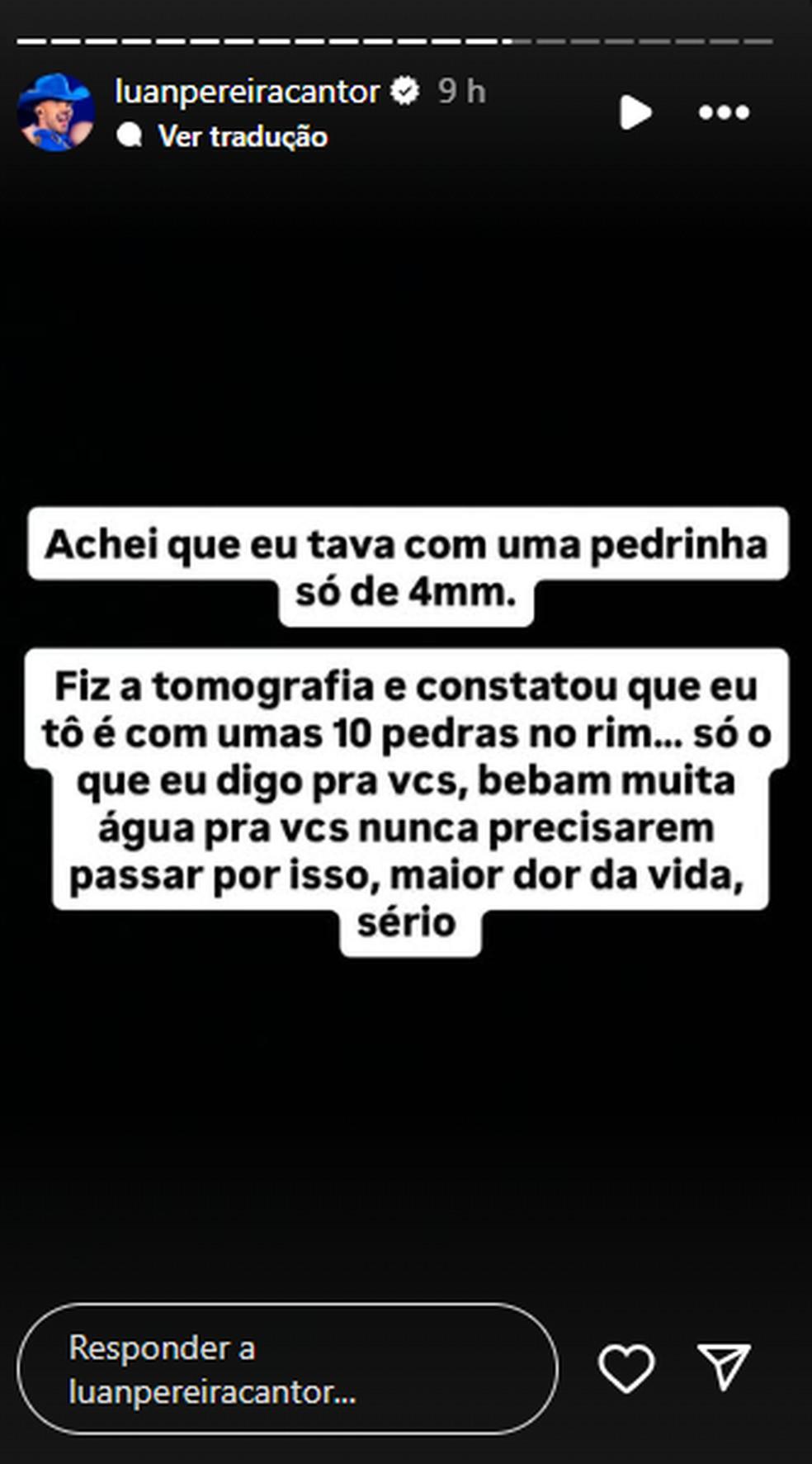 Luan Pereira desabafa aps pedras nos rins Foto Instagram luanpereiracantor