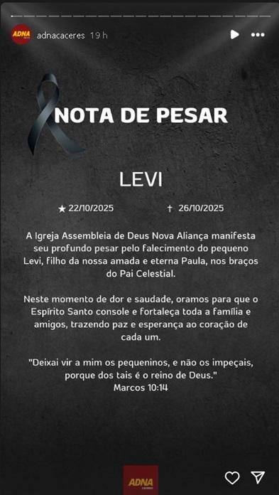 Comunicado sobre a morte de Levi - Foto ReproduoInstagram