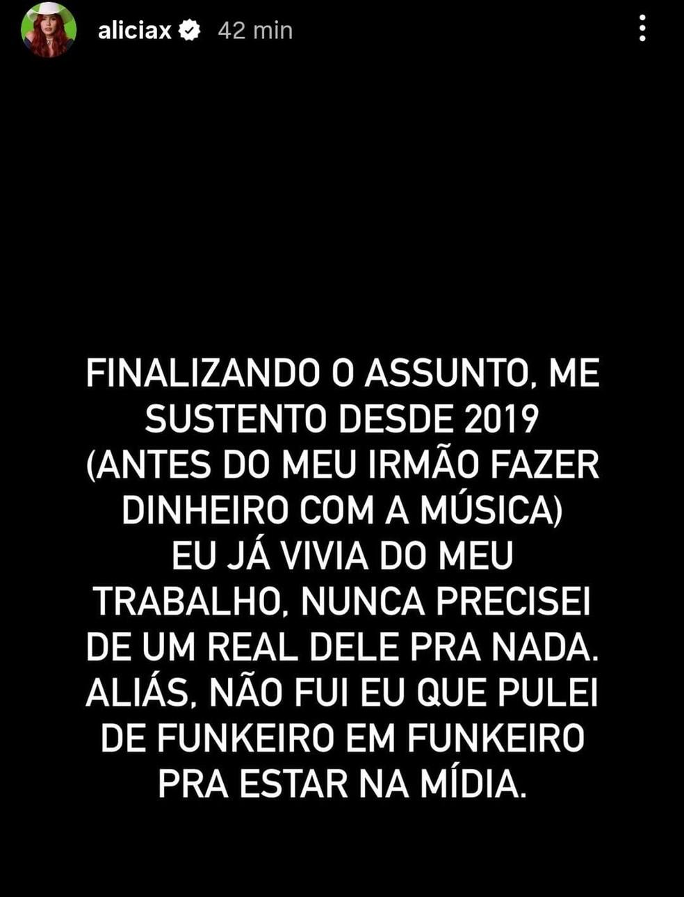 Alicia X irm de MC Daniel rebate Lorena Maria Foto ReproduoInstagram