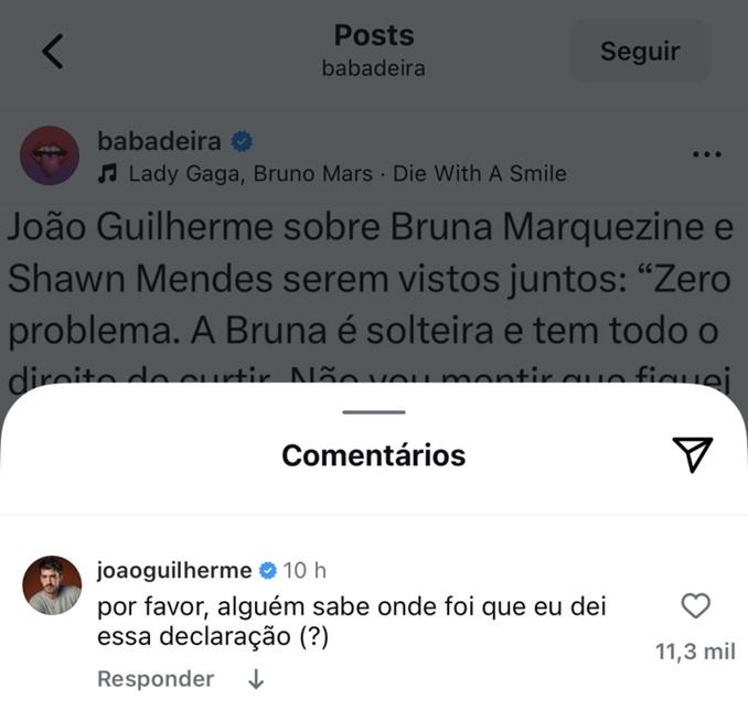 Joo Guilherme rebate suposta declarao Foto ReproduoInstagram