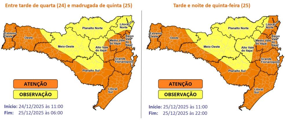 Temporais com chuva intensa entre a quarta 24 e a quinta-feira 25 Foto Defesa Civil de Santa Catarina