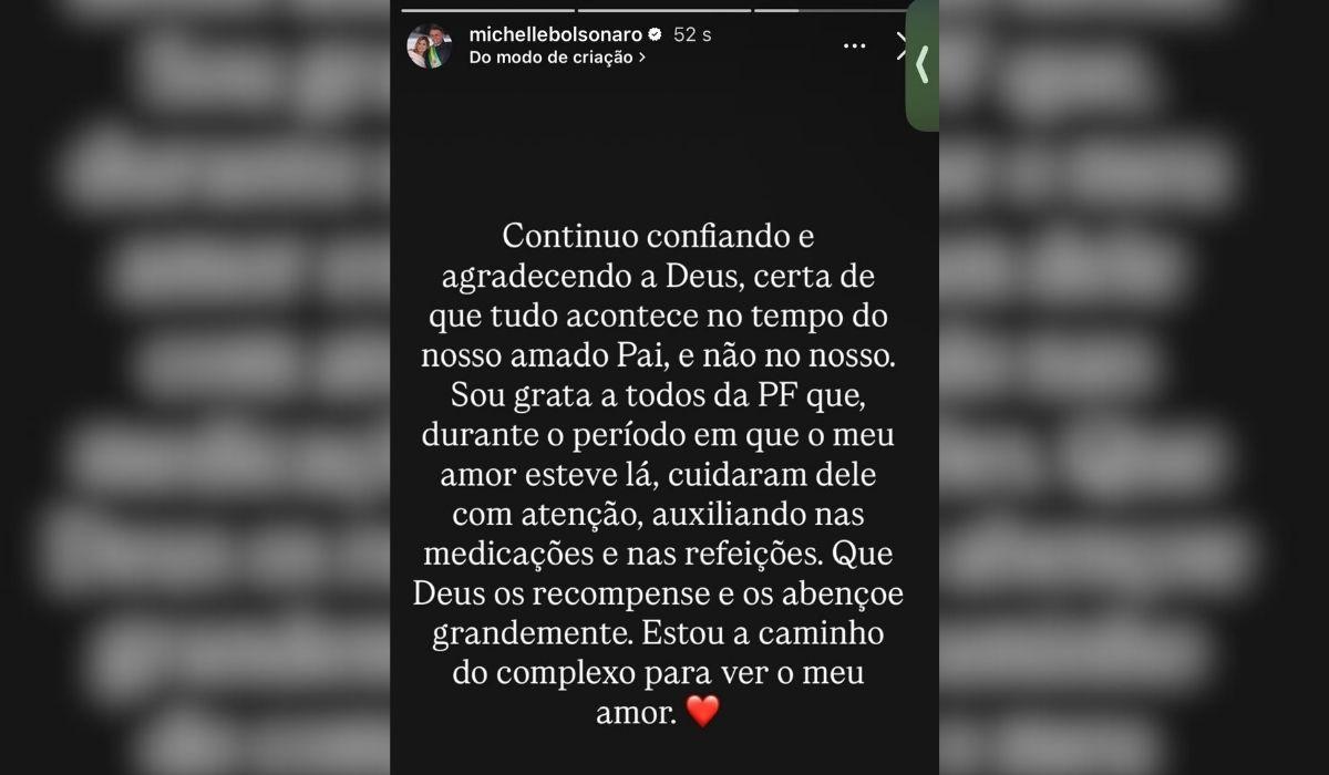 Michelle Bolsonaro fala em tempo de Deus e agradece PFFoto InstagramReproduoND Mais