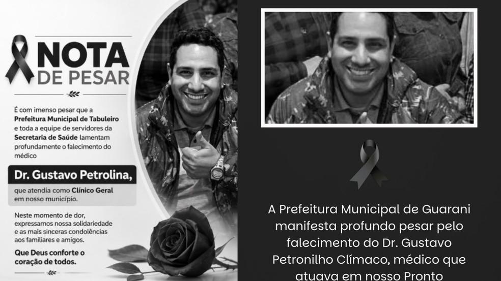 As prefeituras municipais de Tabuleiro e Guarani emitiram nota de pesar nas redes sociais Foto Rede SocialReproduo