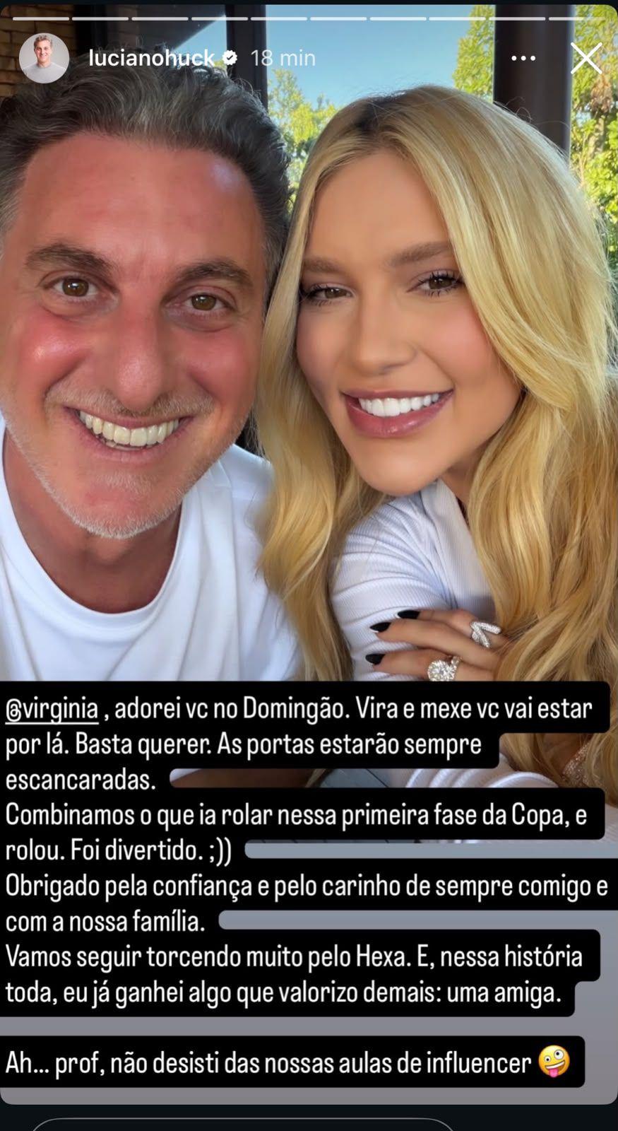 Luciano Huck faz post para Virginia Fonseca - ReproduoInstagram