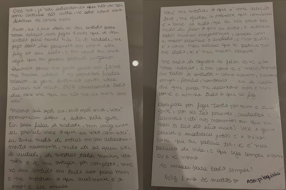 Namorado de Daniella Ferraz Rooth compartilhou carta escrita por ela Foto Redes sociais